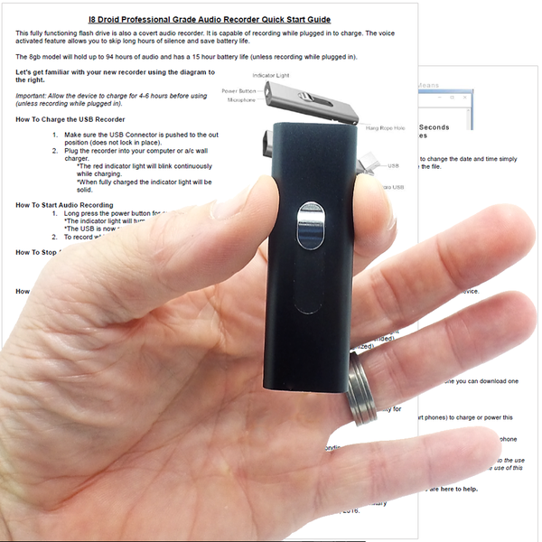 Mini Voice Activated Digital Audio Recorder | USB Flash Drive | Date & Time Stamp | Easy To Use I8