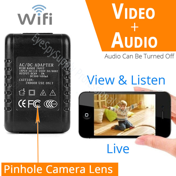 WiFi Surveillance Camera | Functional AC Adapter Phone Charger | 1080P High Definition | Motion Activated | Remote Live View